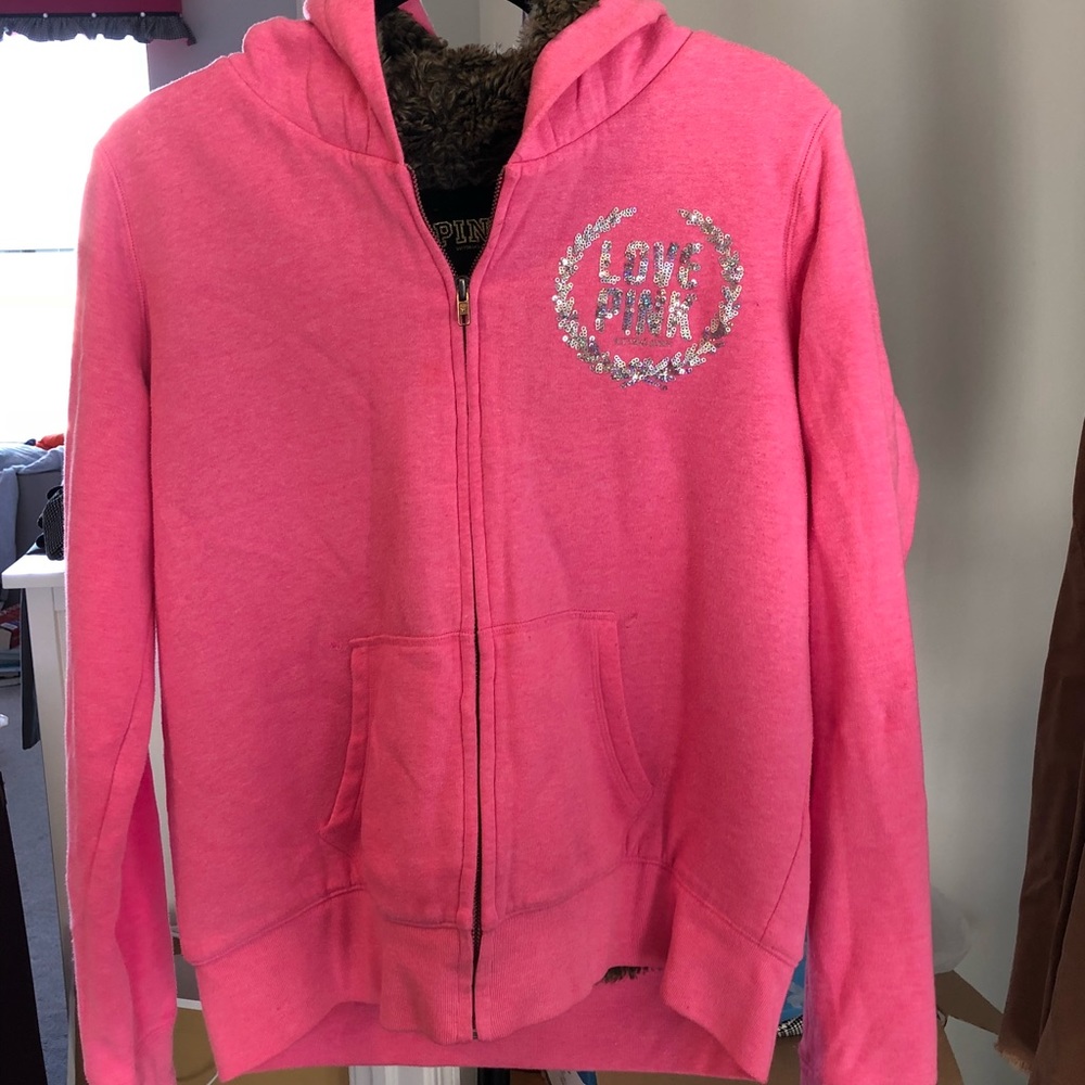 LOVE PINK faux fur lined zip hoodie